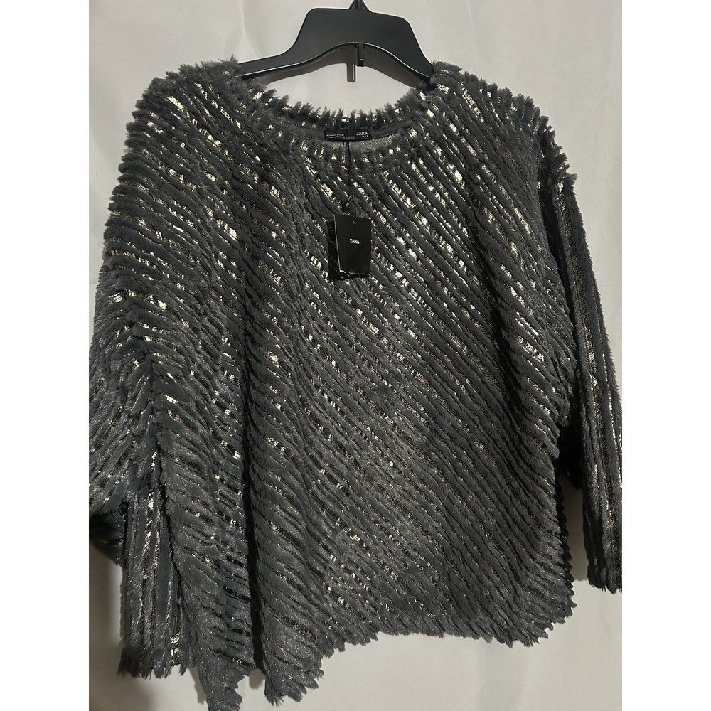 NEW Zara Metallic Gold/gray Faux Fur Stripe Ladies Top Size L